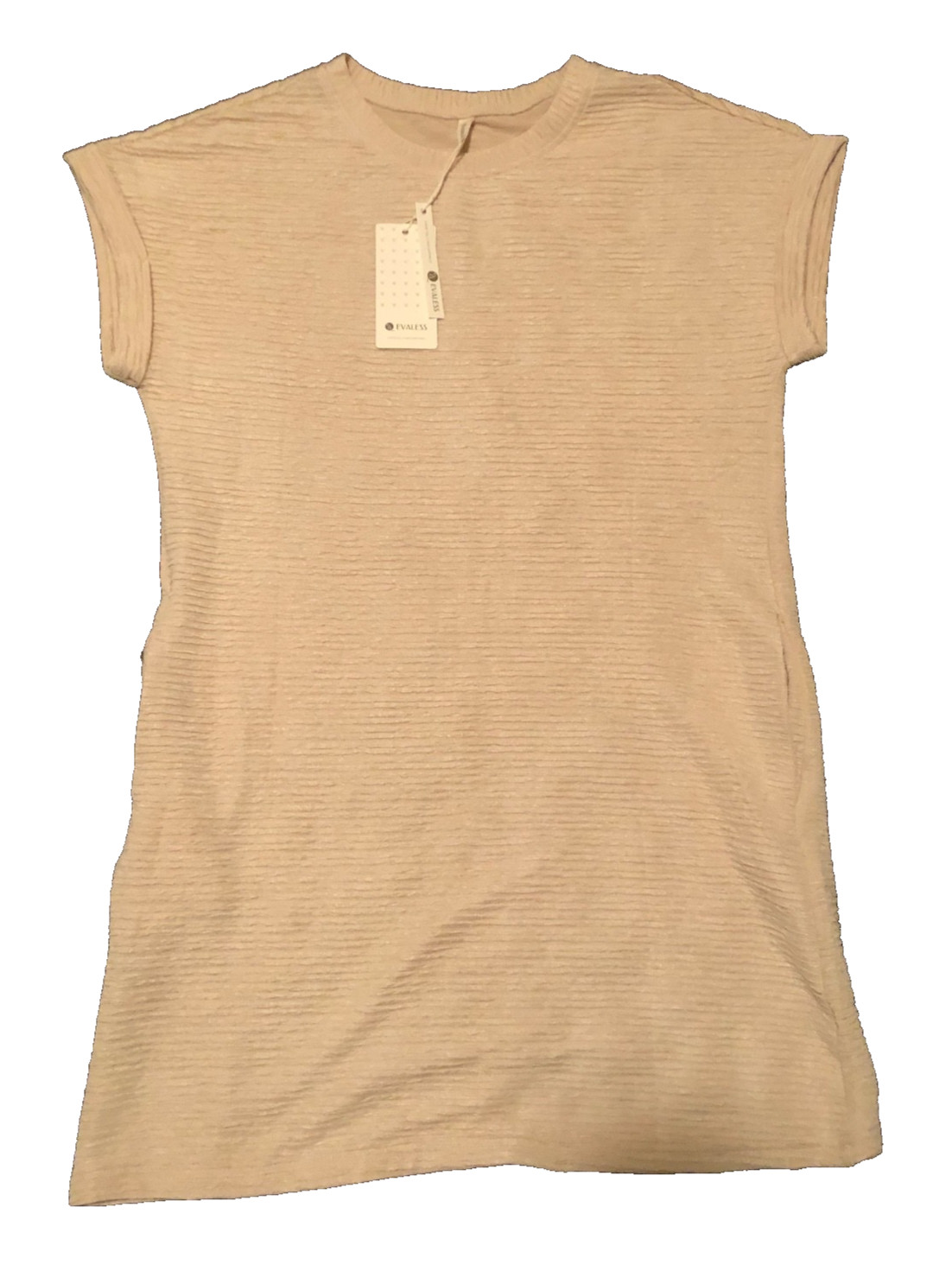 Womens Evaless Ribbed Medium Casual Mini Dress with Short Sleeves and Pockets.