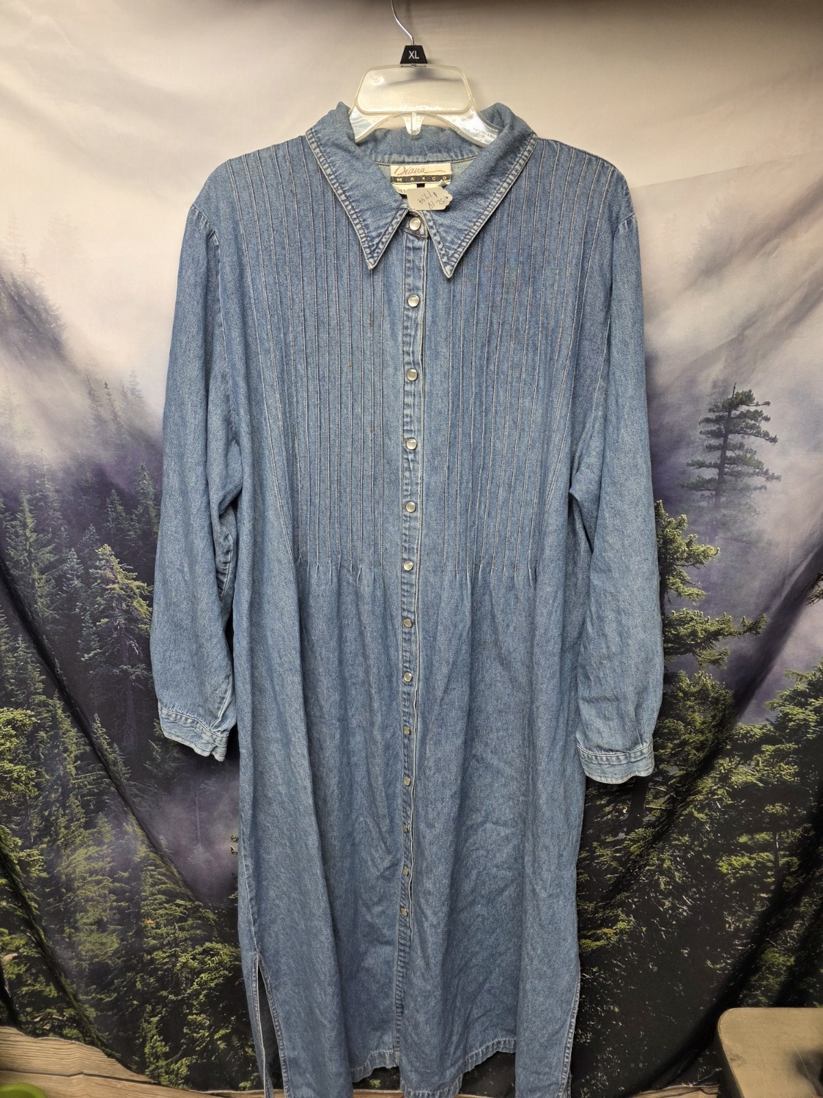 Vintage Diana Marco Womens Size 18 Denim Jean Snap Front Modest Dress