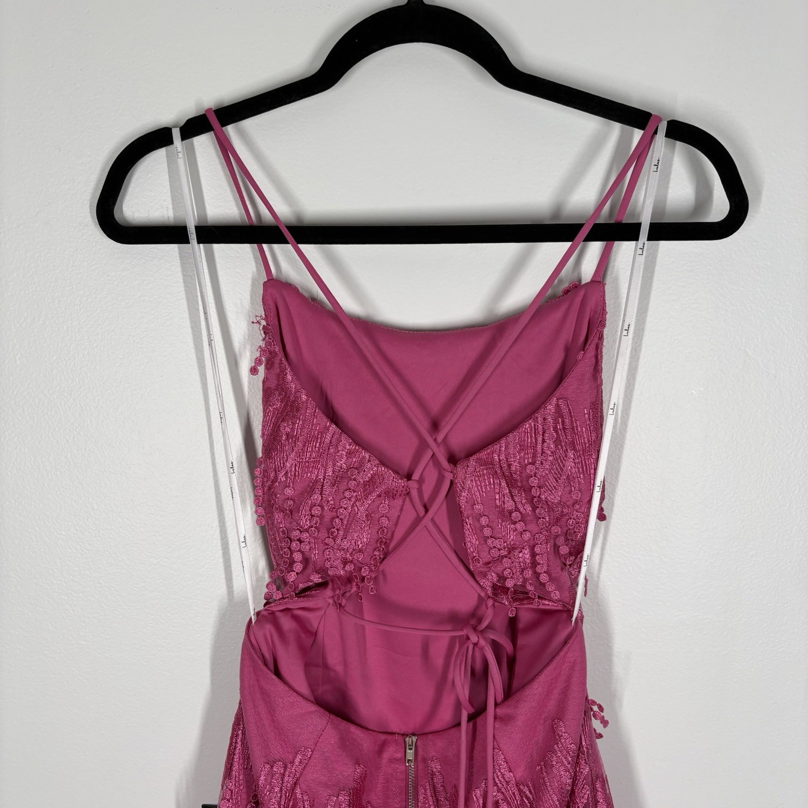 Lulus Women XL Making Magic Bright Pink Fringe Lace-Up Mini Dress NWT