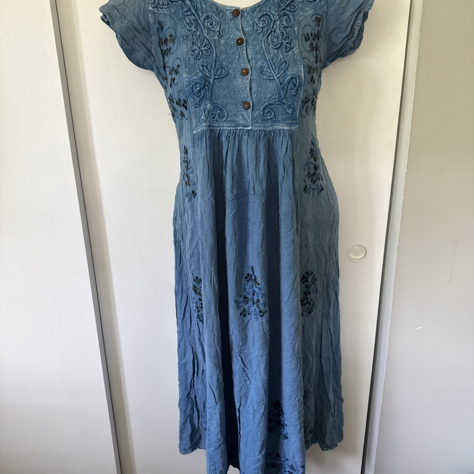 Scared Thread Vintage 90s Embroidered Tie Back Midi Dress One Size Fit Most