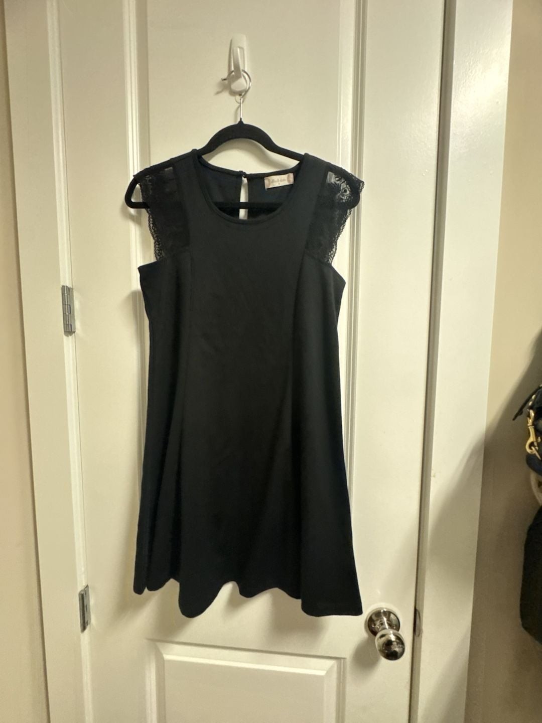 Altar’d State Black Sleeveless Mini Dress with Lace Shoulder Details