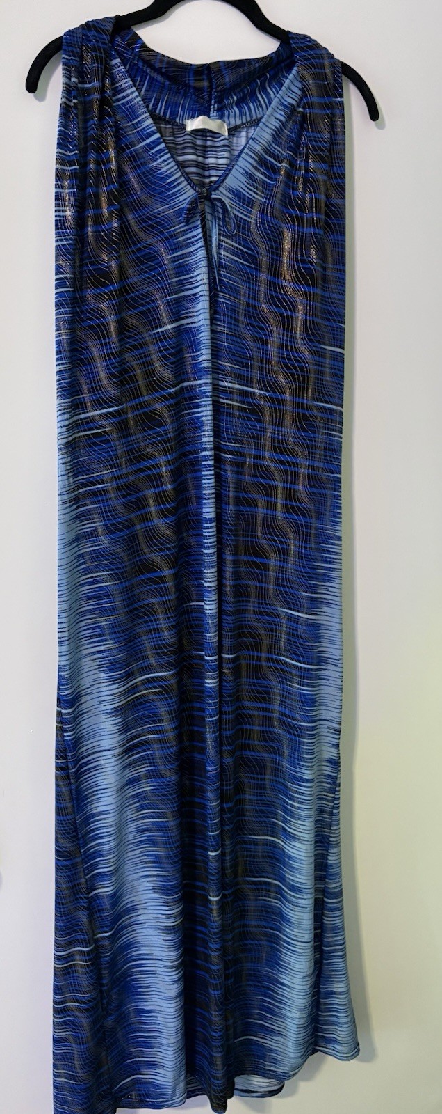 Gorgeous Seven Islands Blue and Gold Long Maxi Dress Size 2x NWOT