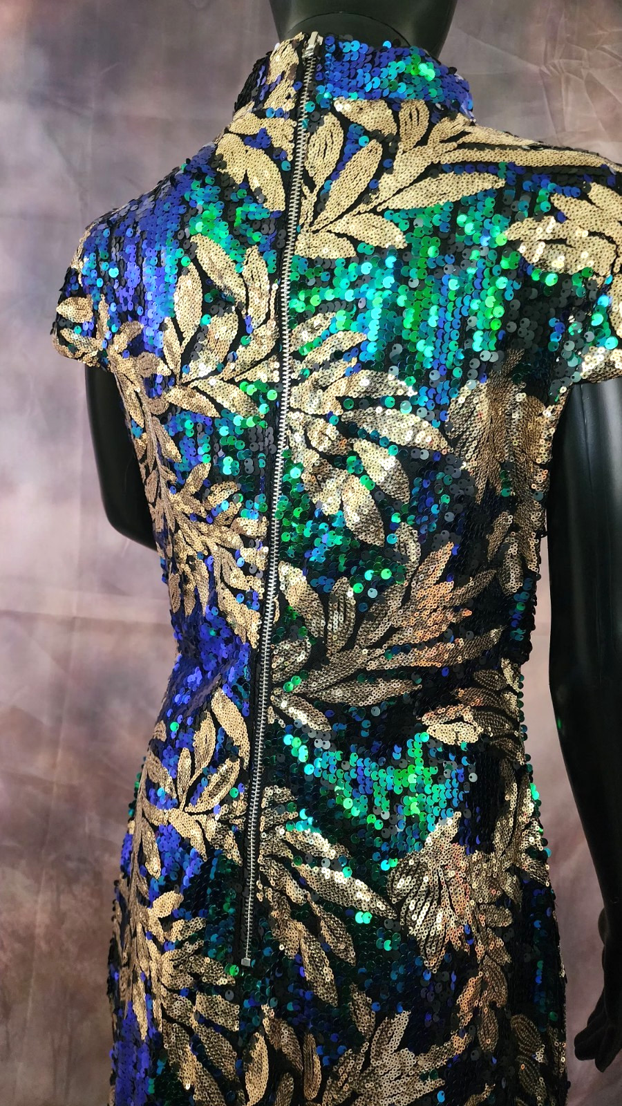 ✨ Blue & Emerald Sequin Cocktail Dress | Gold Embroidered Bodycon Party Dress