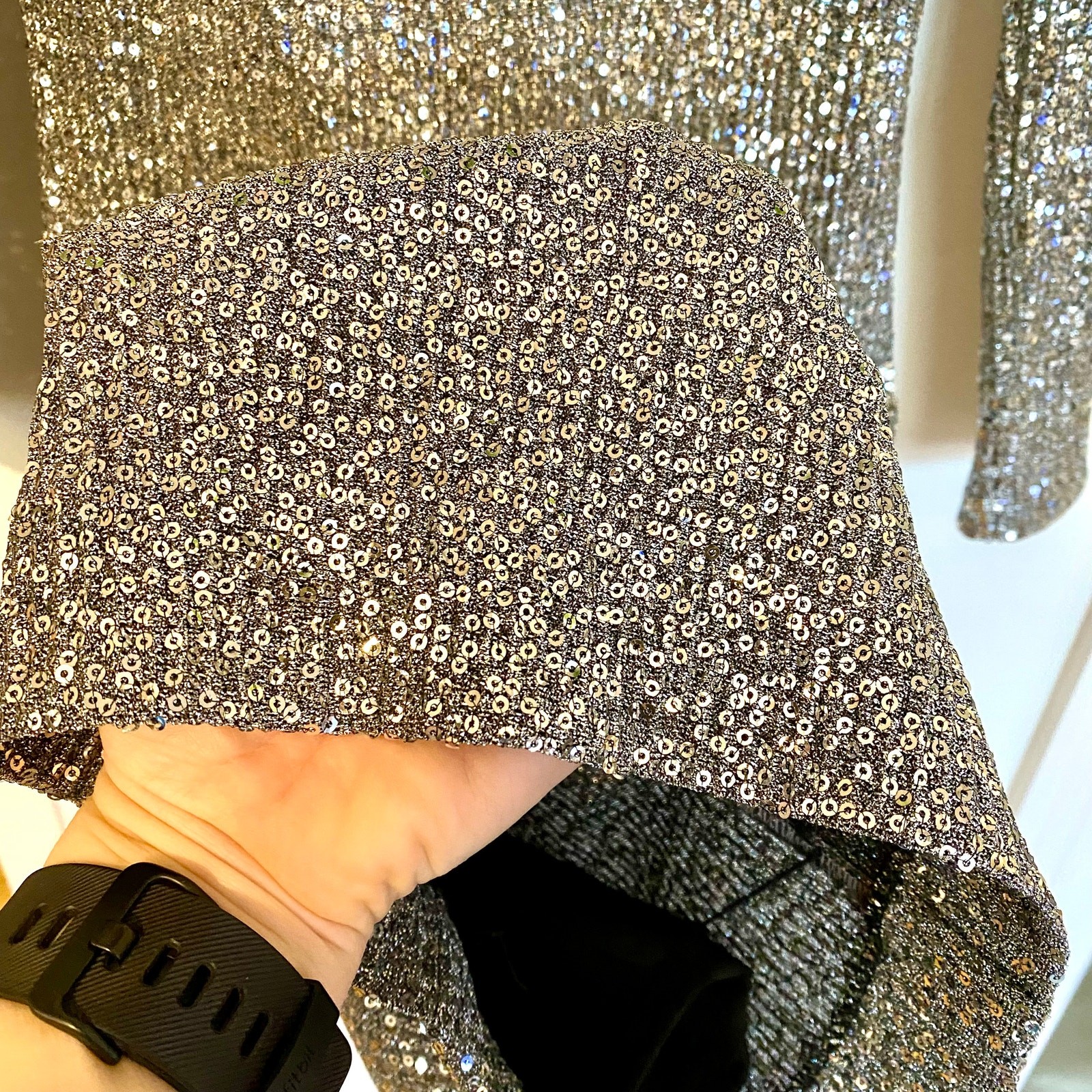 Rebecca Vallance Mona Midi Dress Long Sleeve Sequins Holiday Silver Metallic 4