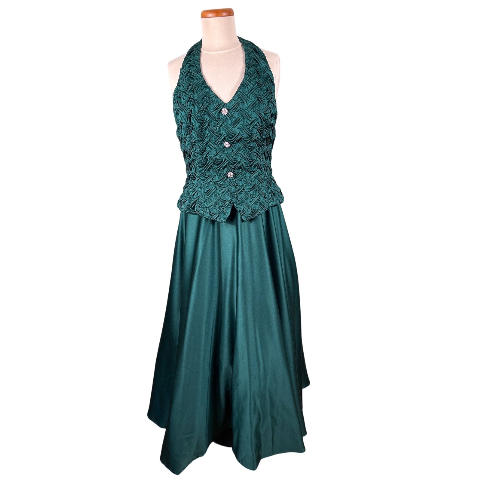 Nightway Collections Gown Women Green Backless Halter Vest A-Line Skirt