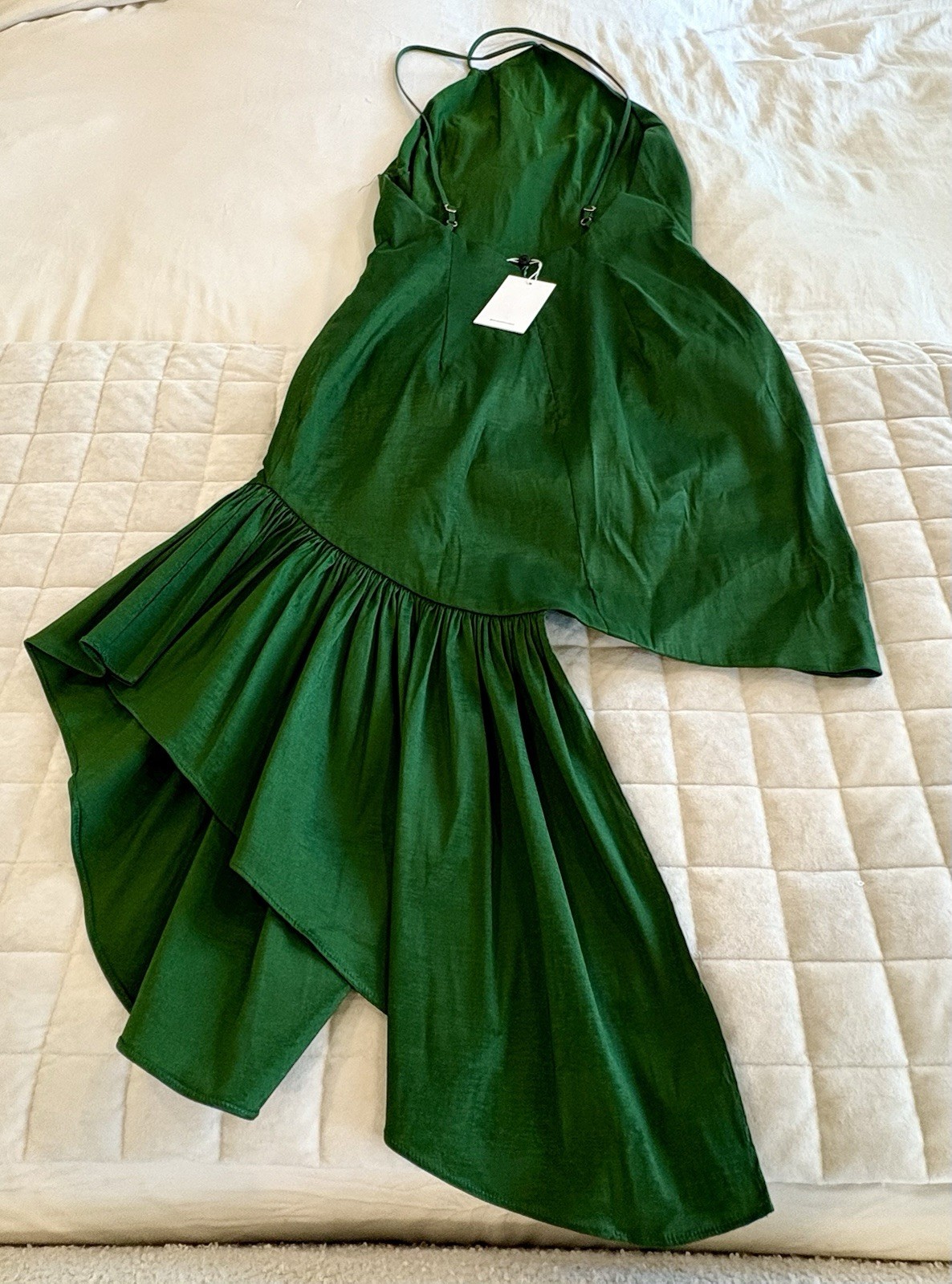 NWT Lovers + Friends Green Satin Halter Mini Dress Old Money Ruffle Sz M Party