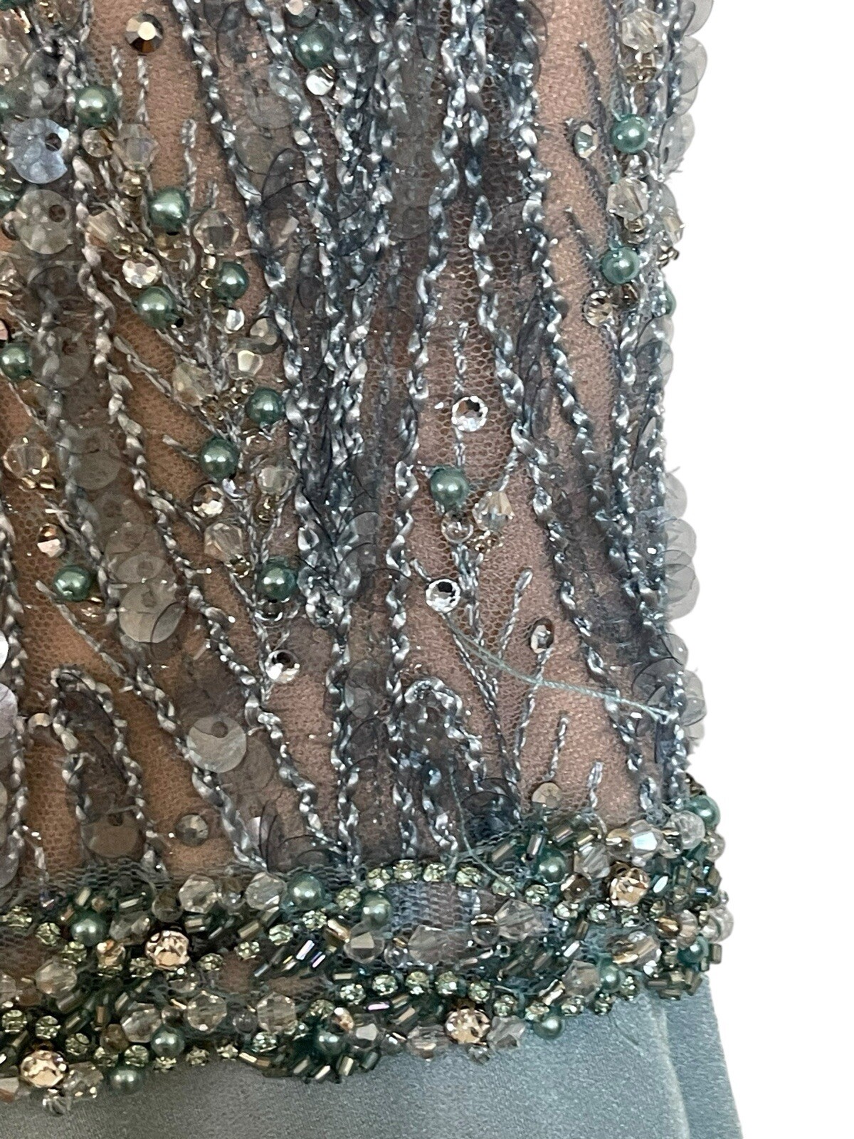 Mac Duggal Gown Dress Size 2 Embellished Beaded Cap Sleeves Sea Mist 79298