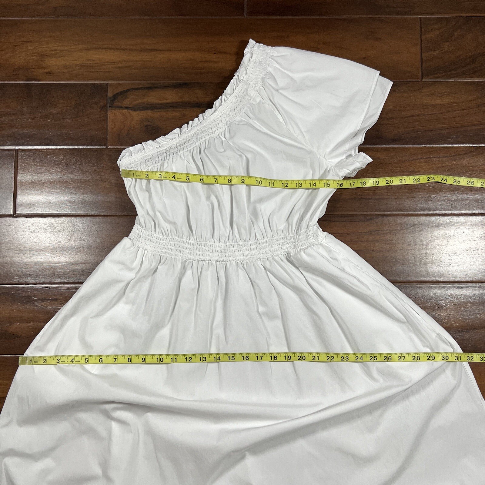 J. Crew Size Medium White Smocked Cotton Poplin One Shoulder Dress BR403