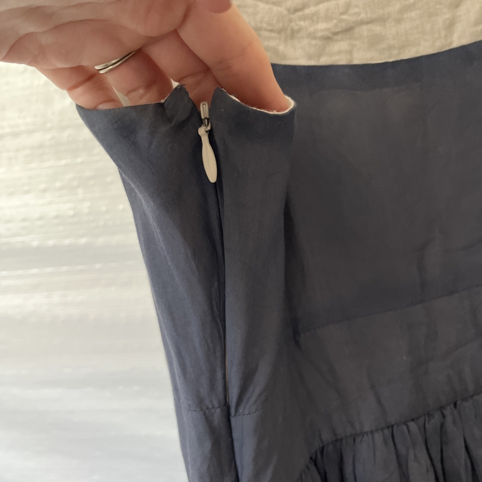 Burlapp Dress Slate Blue Size 4 Spaghetti Straps Crochet cotton silk blend