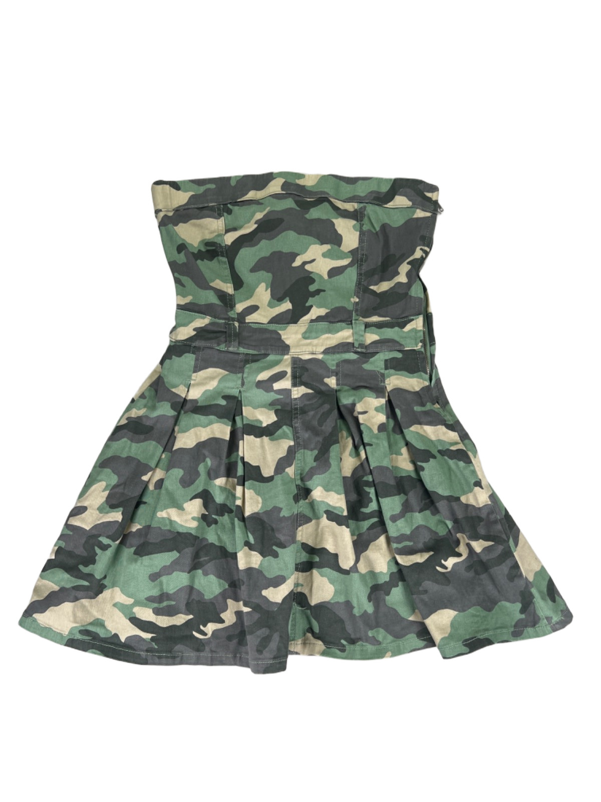 Forever 21 Women’s Green Camoflauge Side Zip Strapless Pleated Mini Dress – S