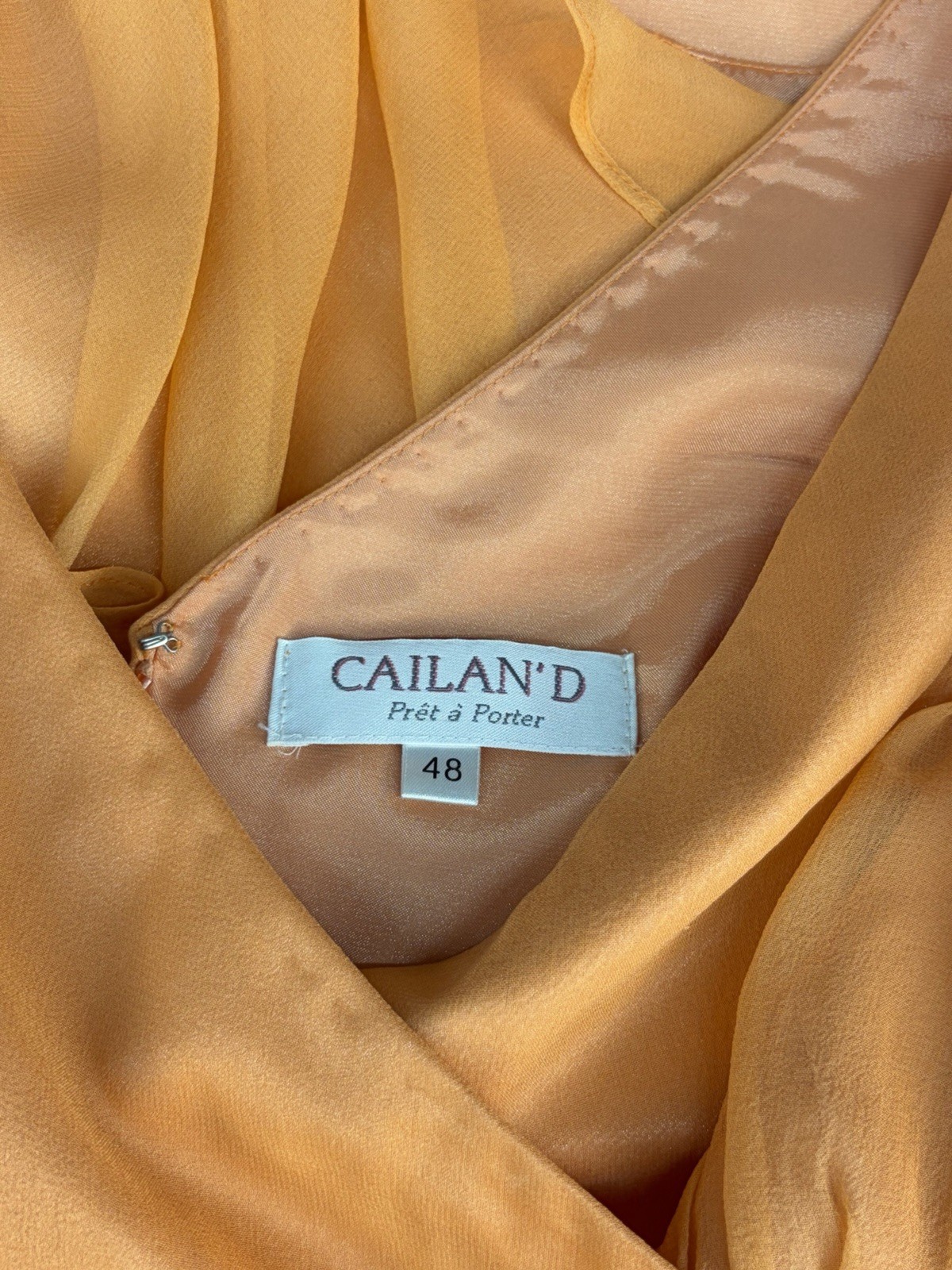 VTG CAILAN’D Orange Beaded Ruffled Midi Dress Size 16 with Matching Neck Scarf