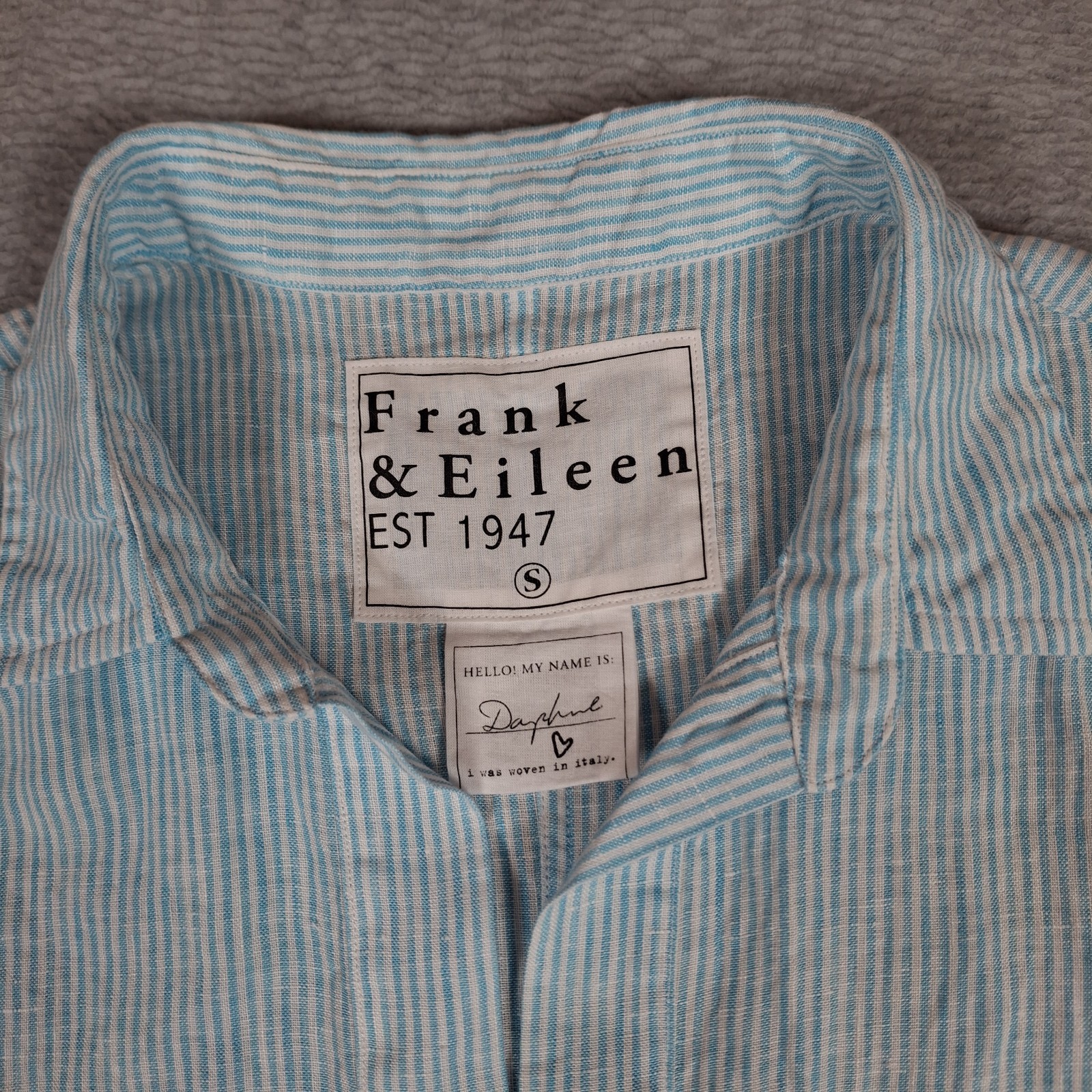 Frank & Eileen Daphne Linen Dress Small Blue White Stripe Maxi Pockets Coastal