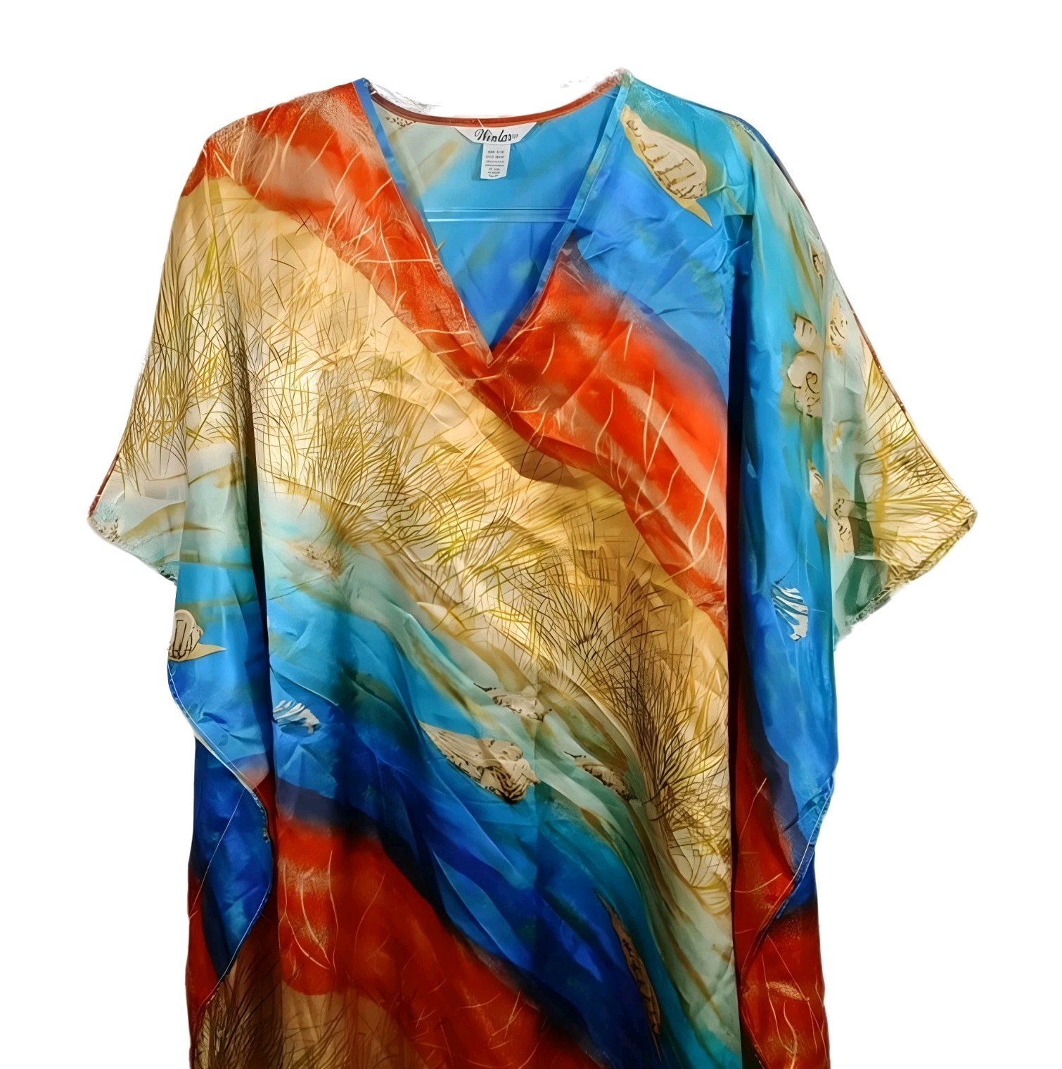 Winlar Kaftan One Size OS Knee Length Dress Sea Shell Beach Tropical V-Neck