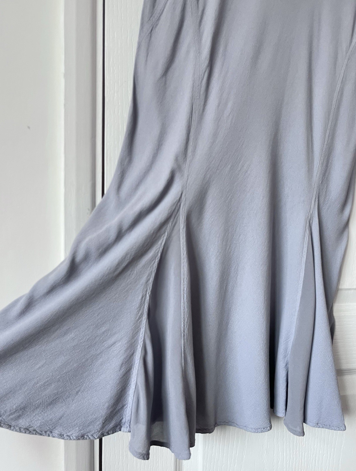 Vintage GHOST Midi Dress Size L 14 16 Pre Takeover Bias Cut Grey Crepe Chiffon