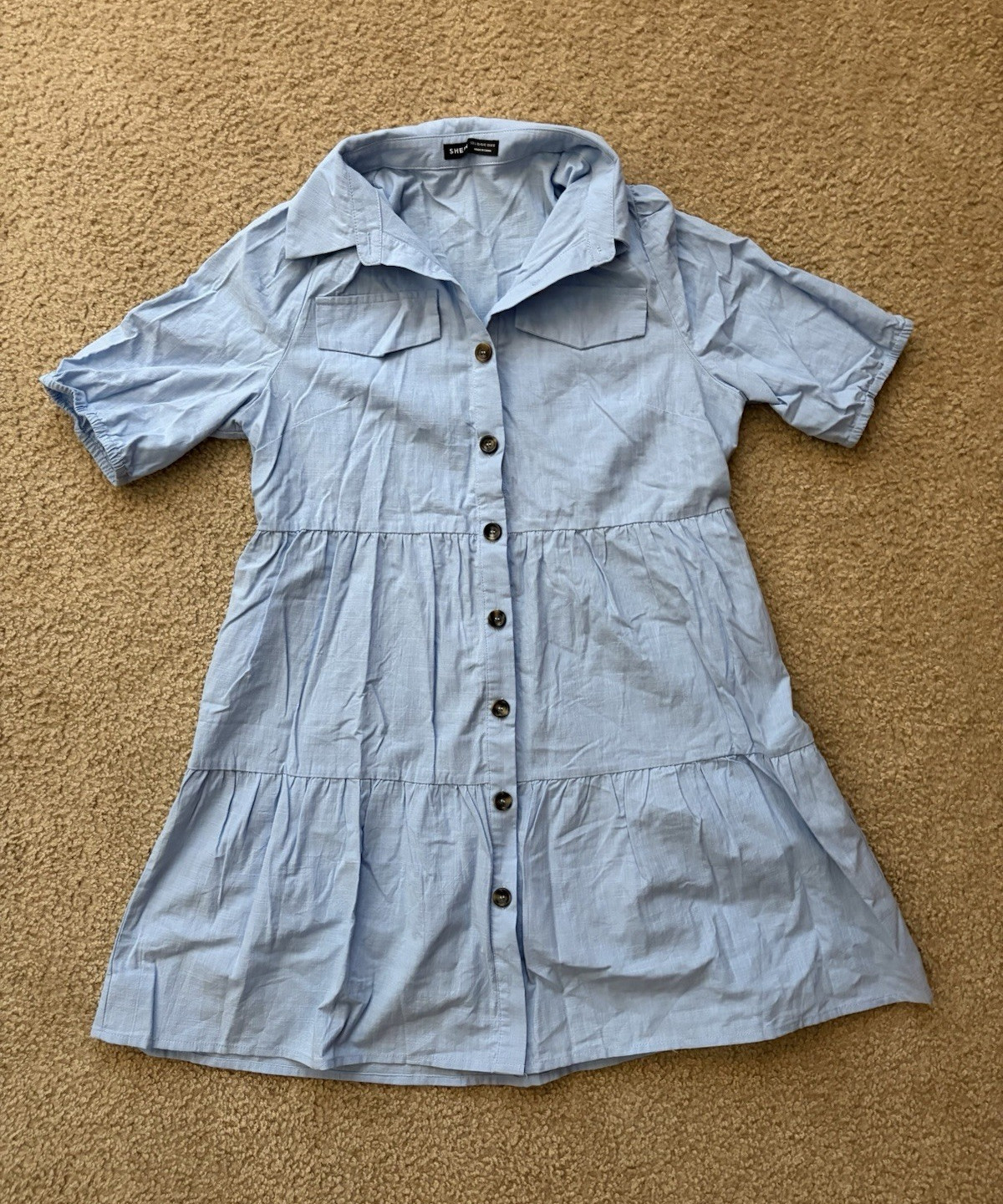 SHEIN Blue Chambray 100 % Cotton Collared Button Front Shirt Dress sz L