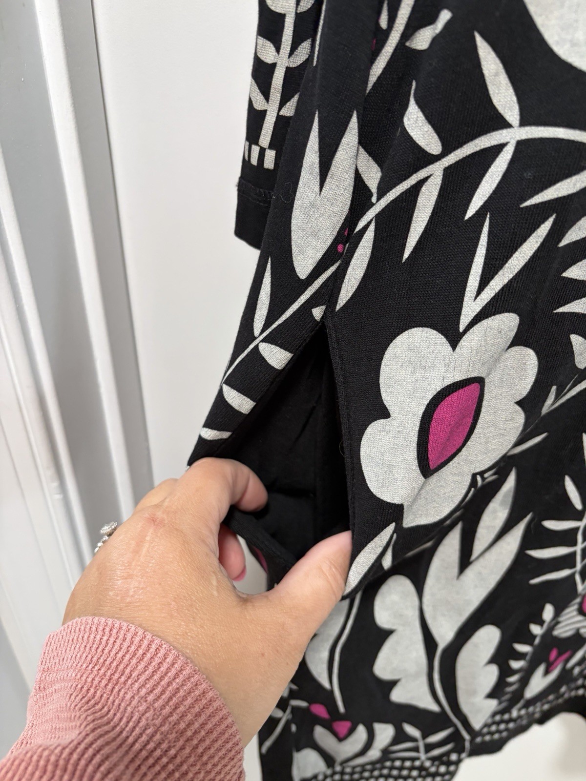 Gudrun Sjoden size Small Black Long Sleeve Dress Grey Flowers Organic Cotton