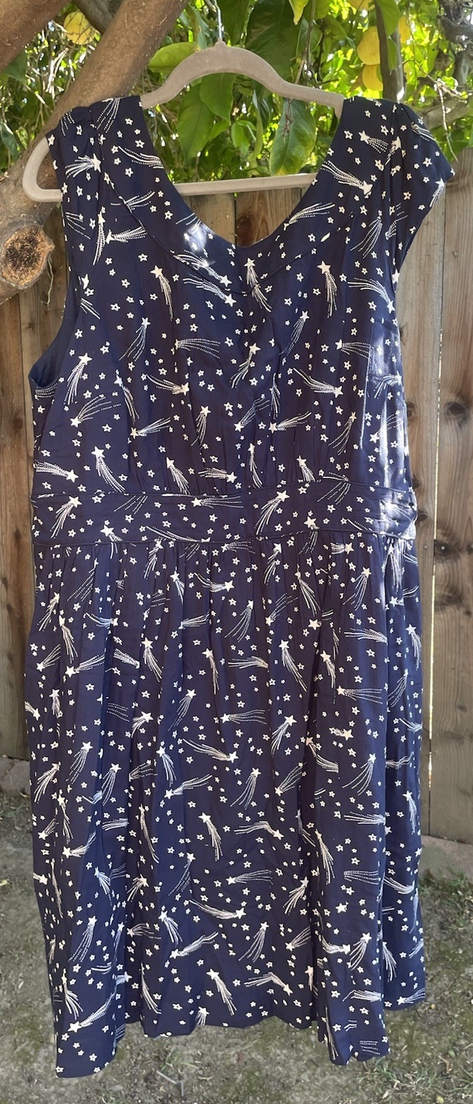 Emily and Fin Plus Size 2X Blue/White Star A-Line Knee Dress Cap Sleeve Pockets