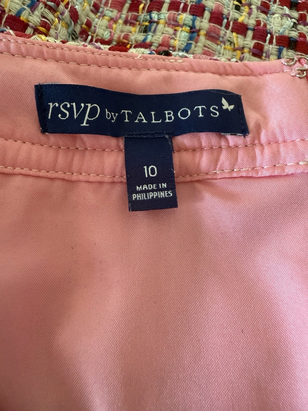 RSVP by Talbots Ribbon Tweed Shift Dress 10 Pink Gold Party Preppy Office Work