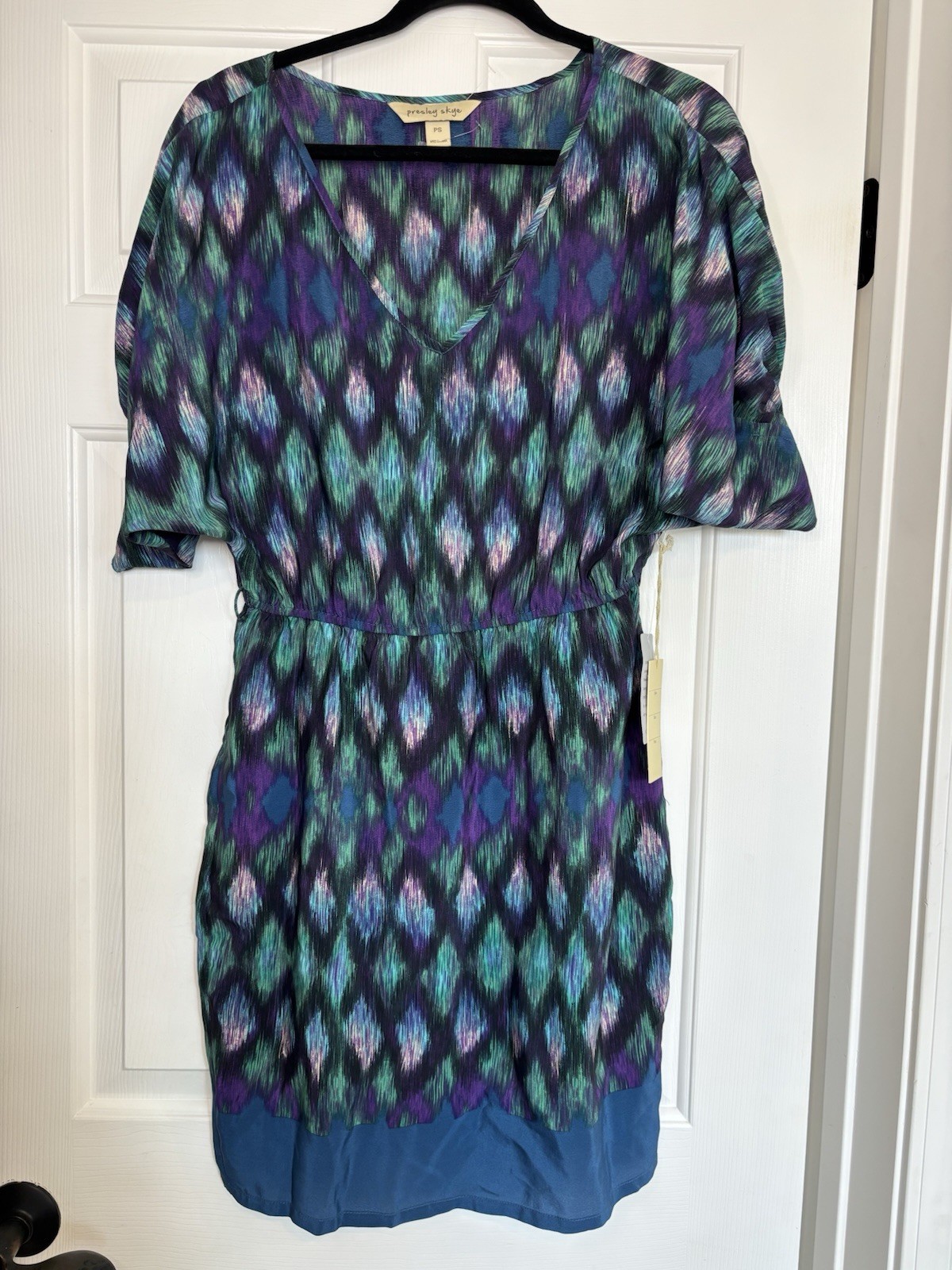 Presley Skye Silk Mini Belted Dress Size Small Blue Green And Purple