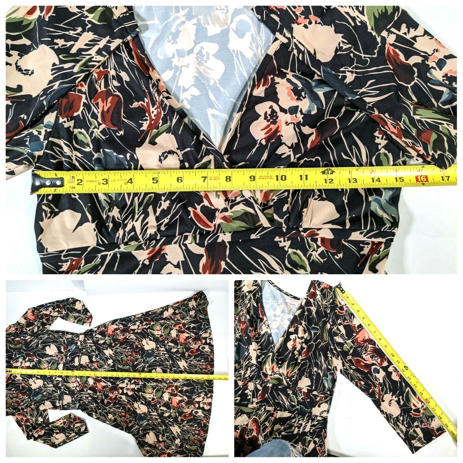 Leona Edmiston Womens Green Floral Wrap Dress Size 4 US 6 AU Tie Belted V Neck
