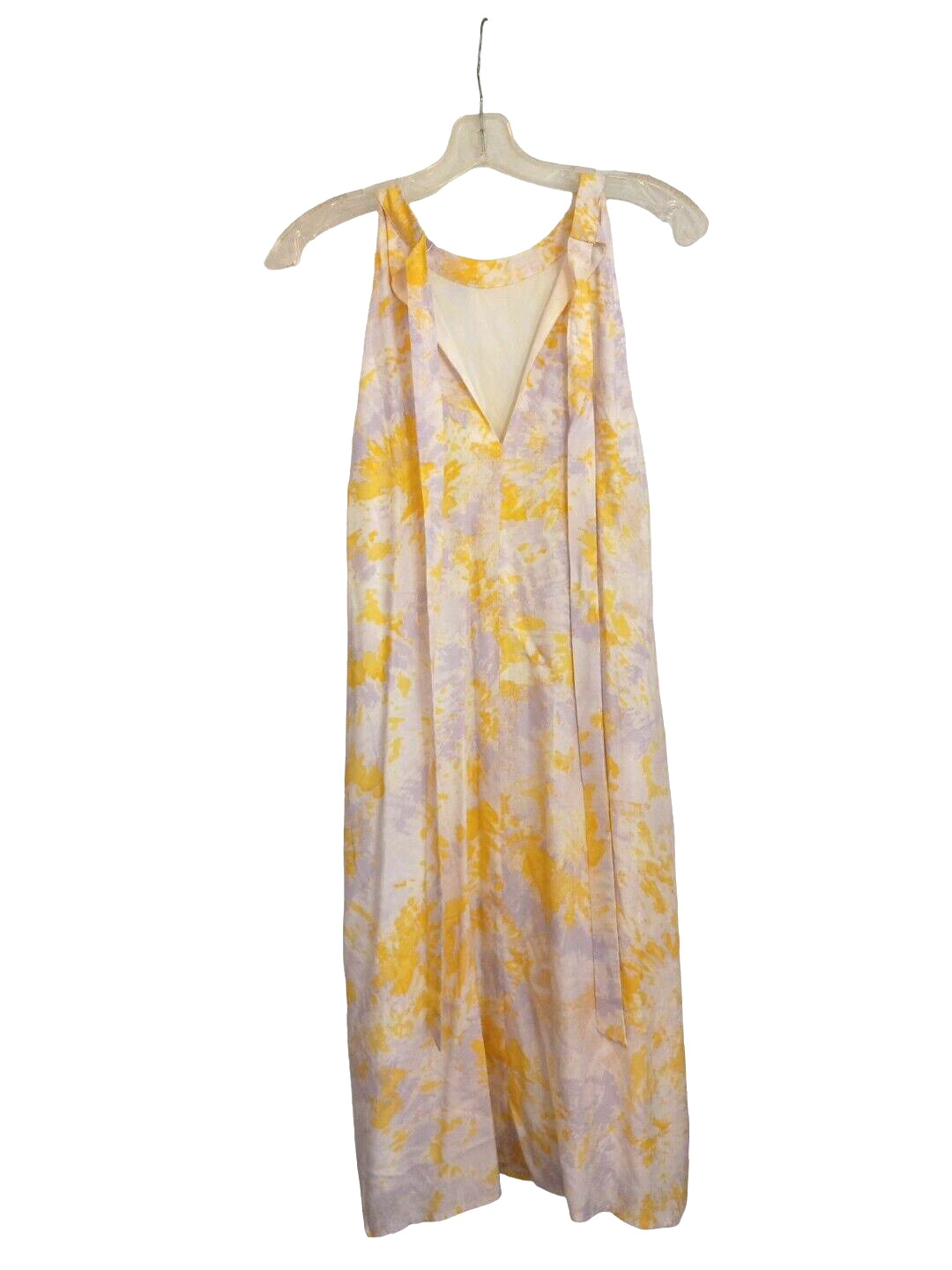 NWT VILA Maxi Dress M Yellow White Floral Halter Open Tie Back Lined Summer