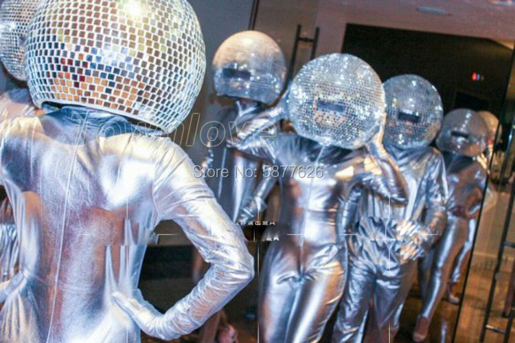 Nightclub DS Female Singer Stage Dance Costume Mirror Ball Helmet Party Wear