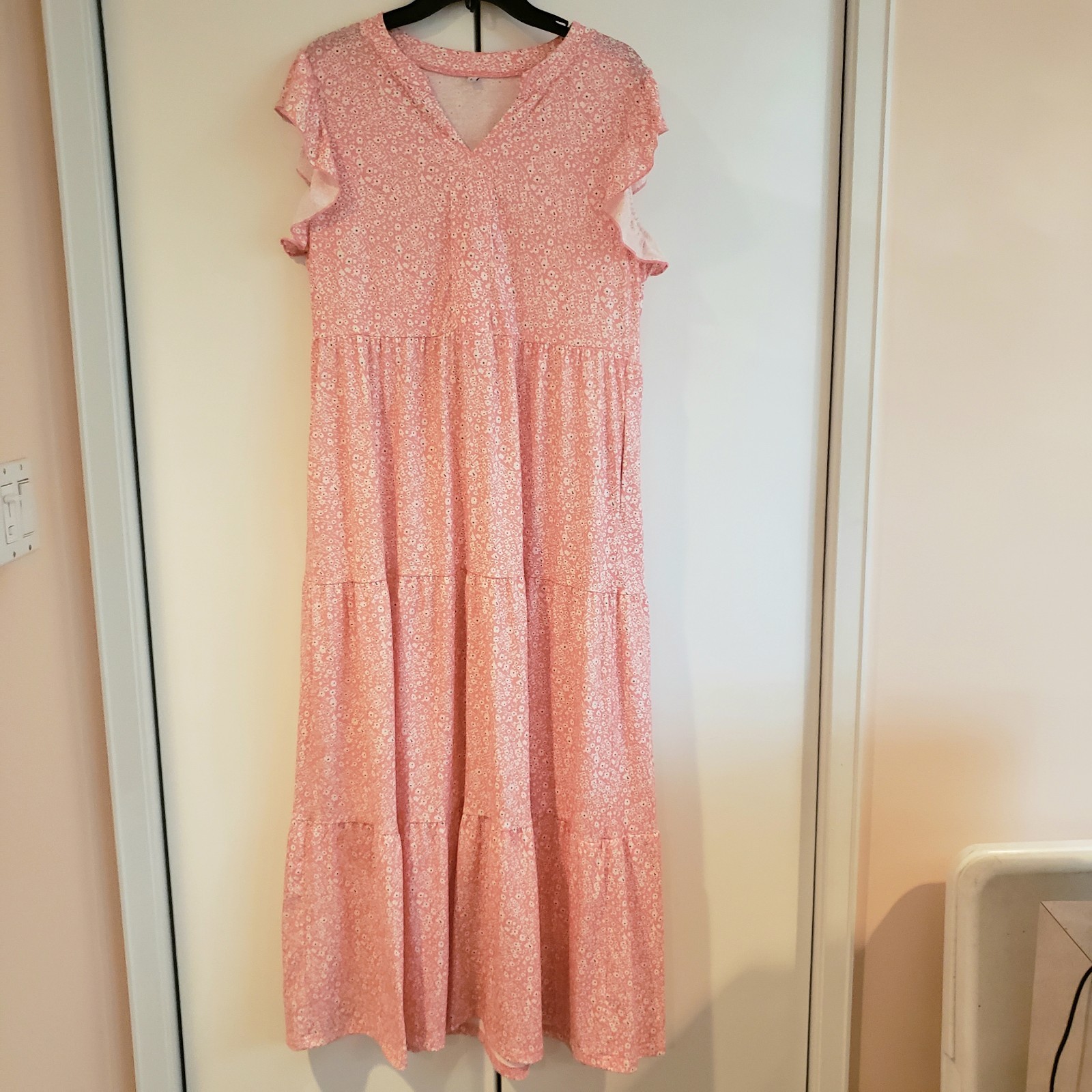 Excellent Condition Long Dress Size L Pink Floral Spring Summer