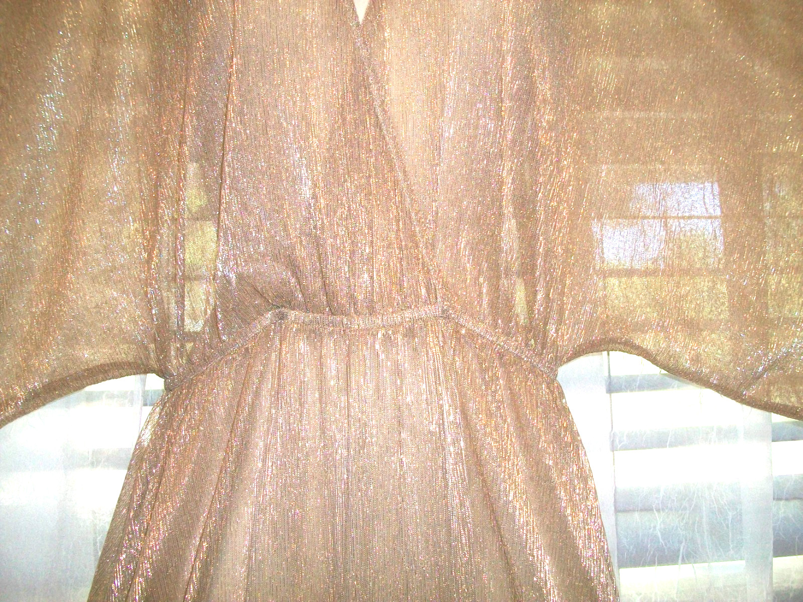 LULUS SZ L LONG SHIMMERY GOLD SEMI SHEER MAXI GLAMOUR EVENT CLUB DRESS~HIGH SLIT