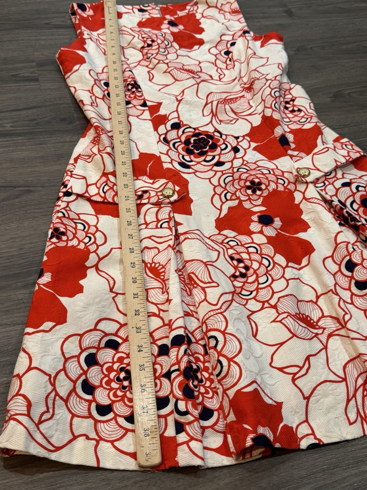 Vintage Miami Dress Shift M Red Floral Mod 60s Retro Mad Men USA