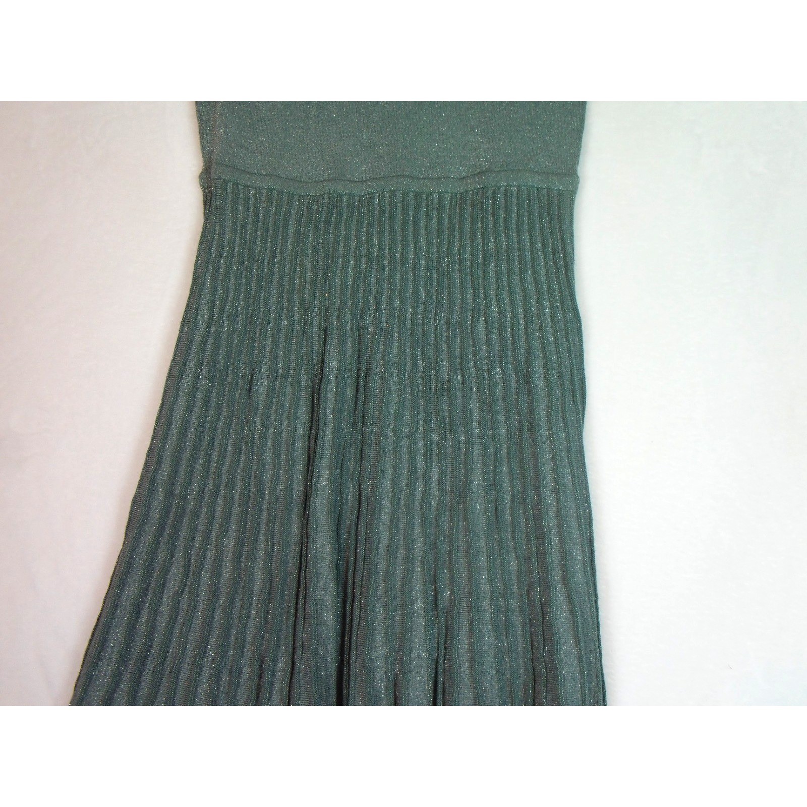 Soft Surroundings Green Silver Metallic Pleats Shimmer Midi Dress Size PS NWT