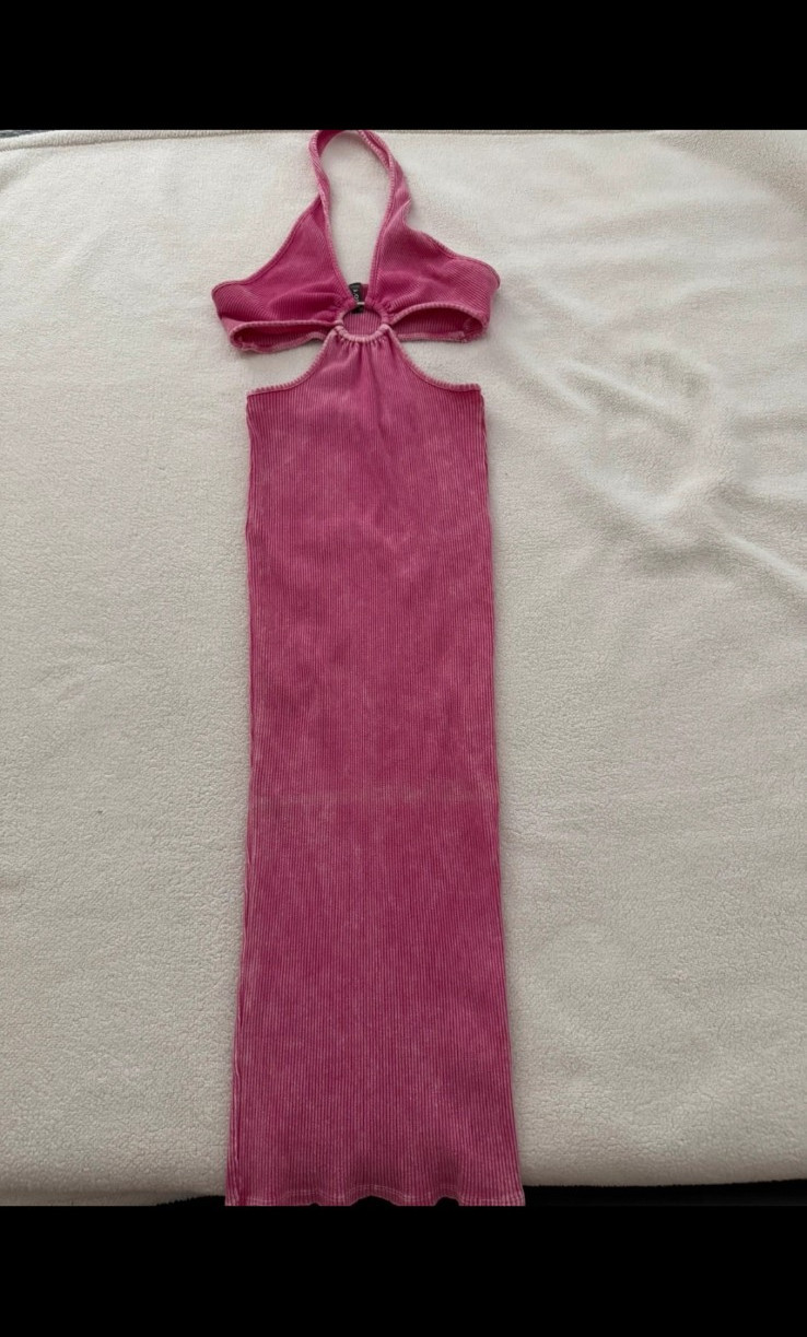 J.O.U.R Pink Ribbed Knit Halter Ring Cutout Maxi Dress Sleeveless Size S