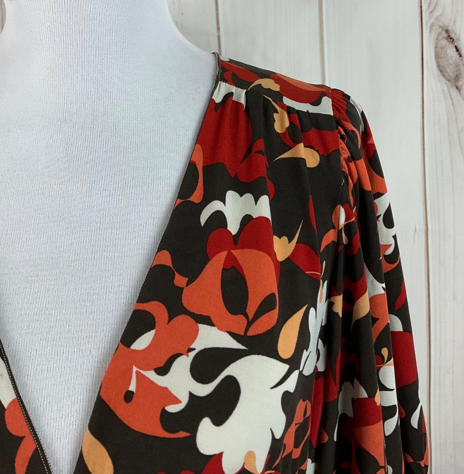 Max Edition Multicolor V-Neck Faux Wrap 3/4 Sleeve Ruffle Midi Dress Size XL