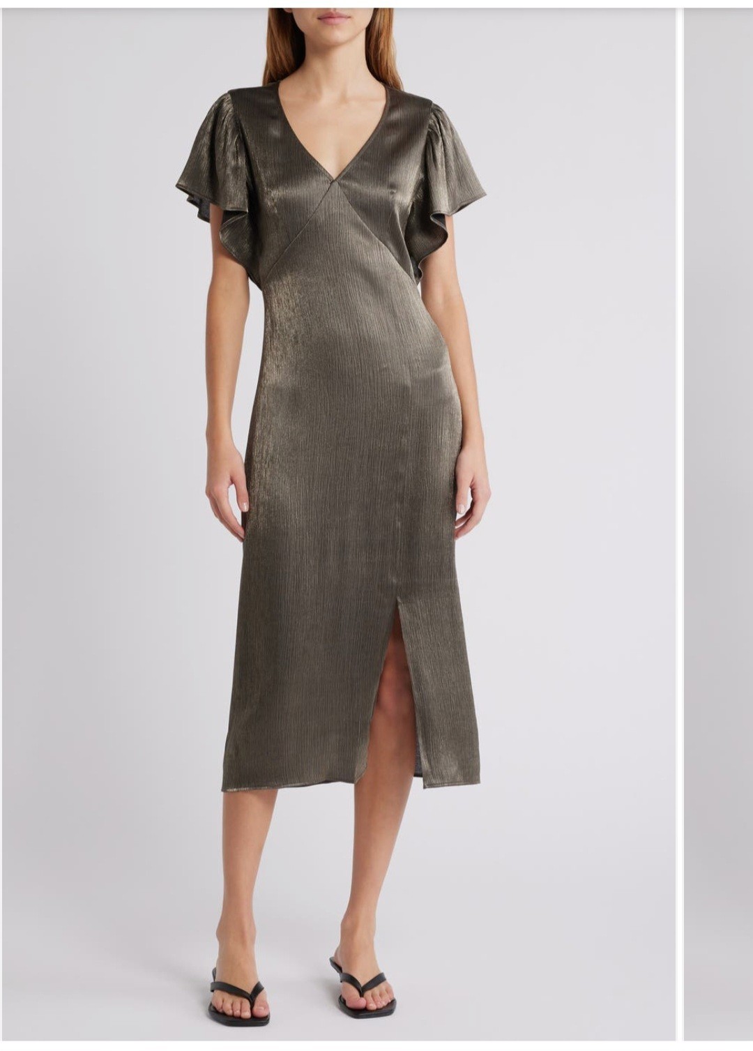 Nation LTD Pamela Flutter Sleeve Spliced Midi Midi Dress Graphite Foil Size S