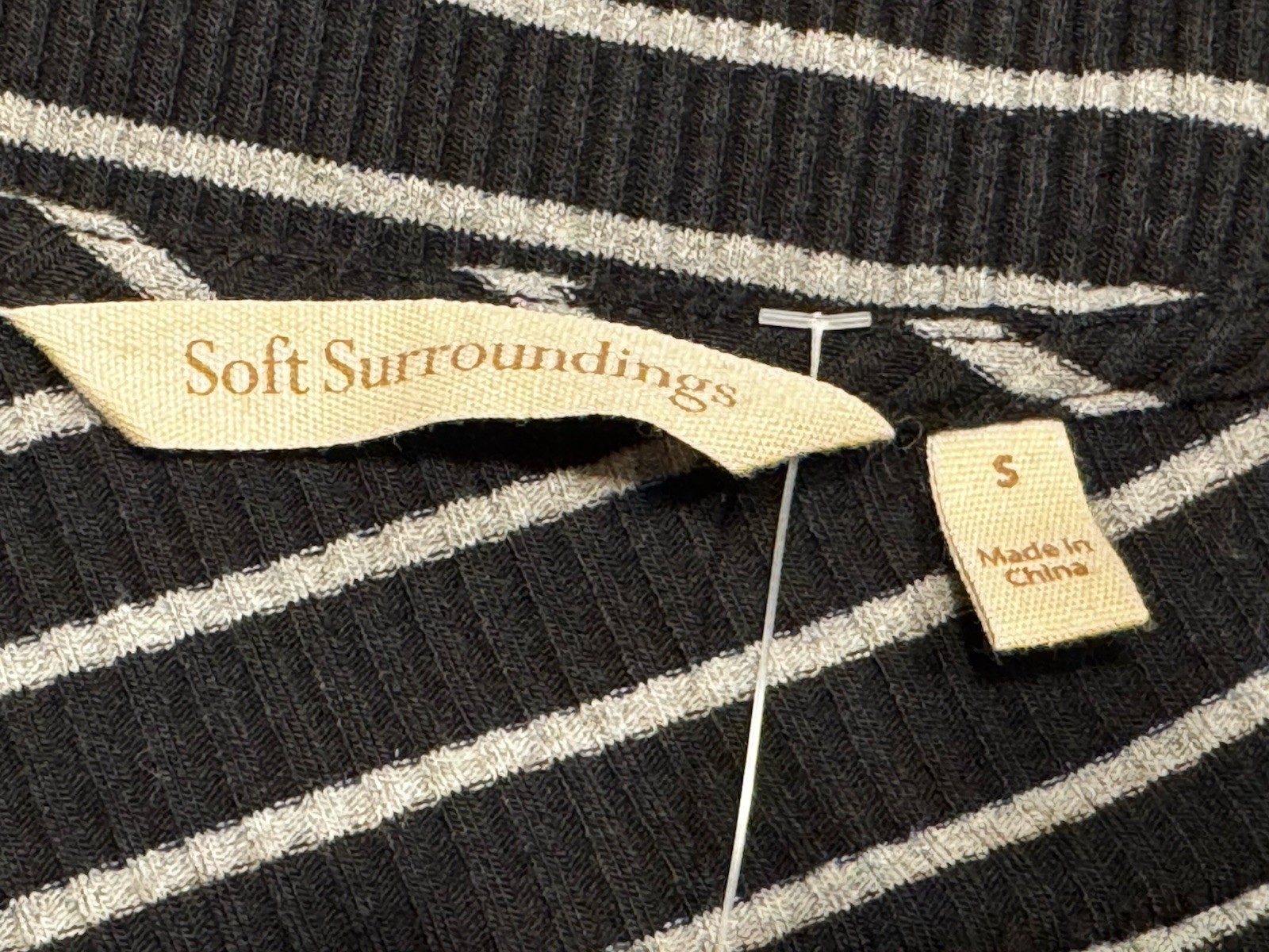 SOFT SURROUNDINGS Long Sleeve BLACK Cotton Blend Stretchy Striped Midi Dress S