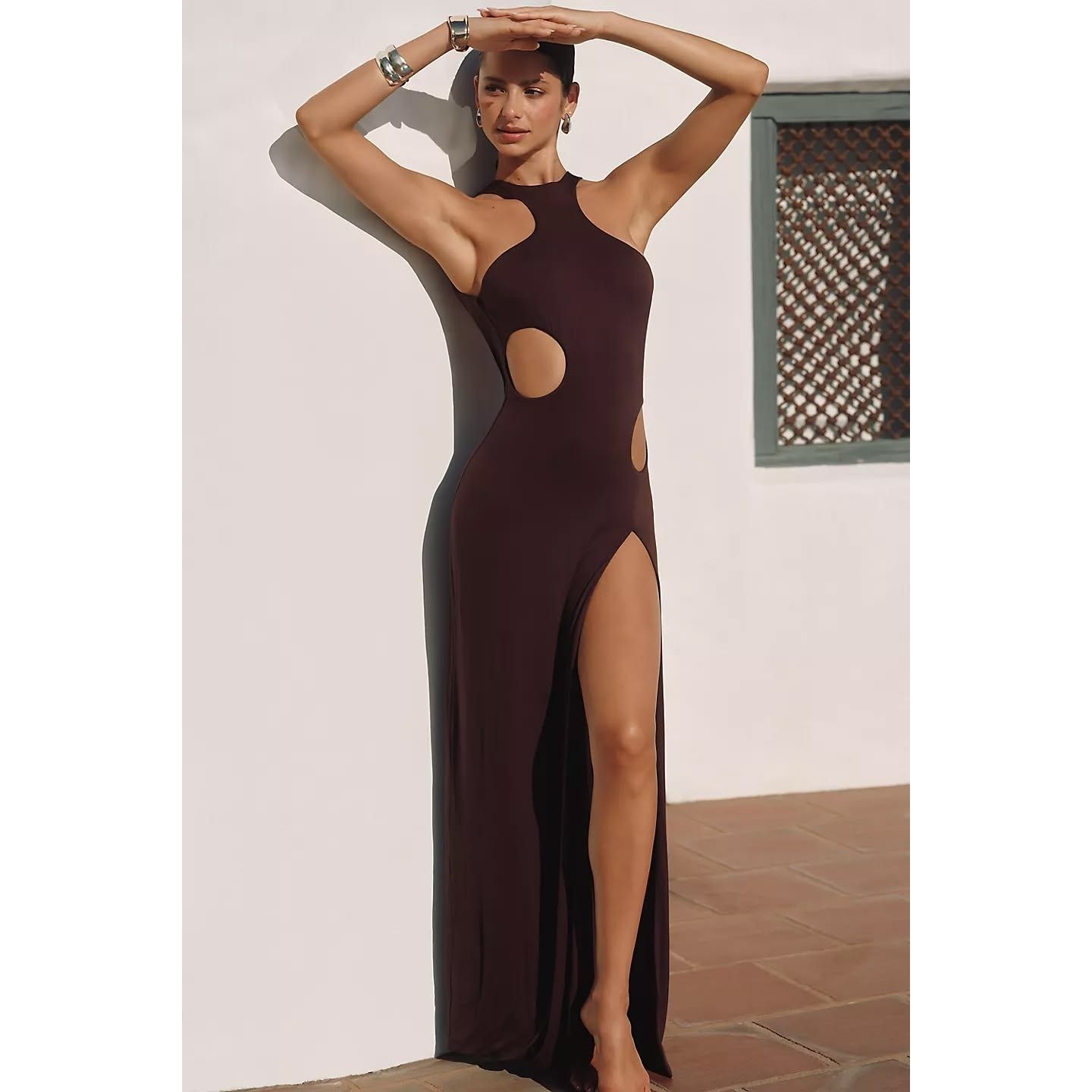 Riot Swim Capri Coverup Maxi Dress XL Cut Out Halter Open Back Resort Beach NWT