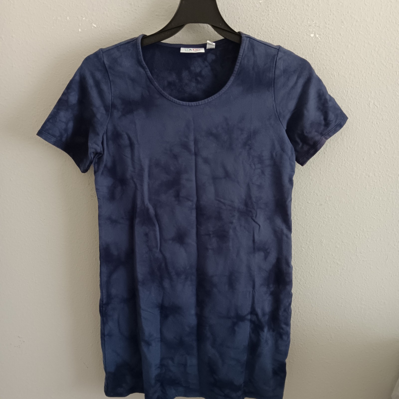 Denim & Co. French Terry Crystal Wash Tie-Dye T-Shir – Navy (SP) a471745