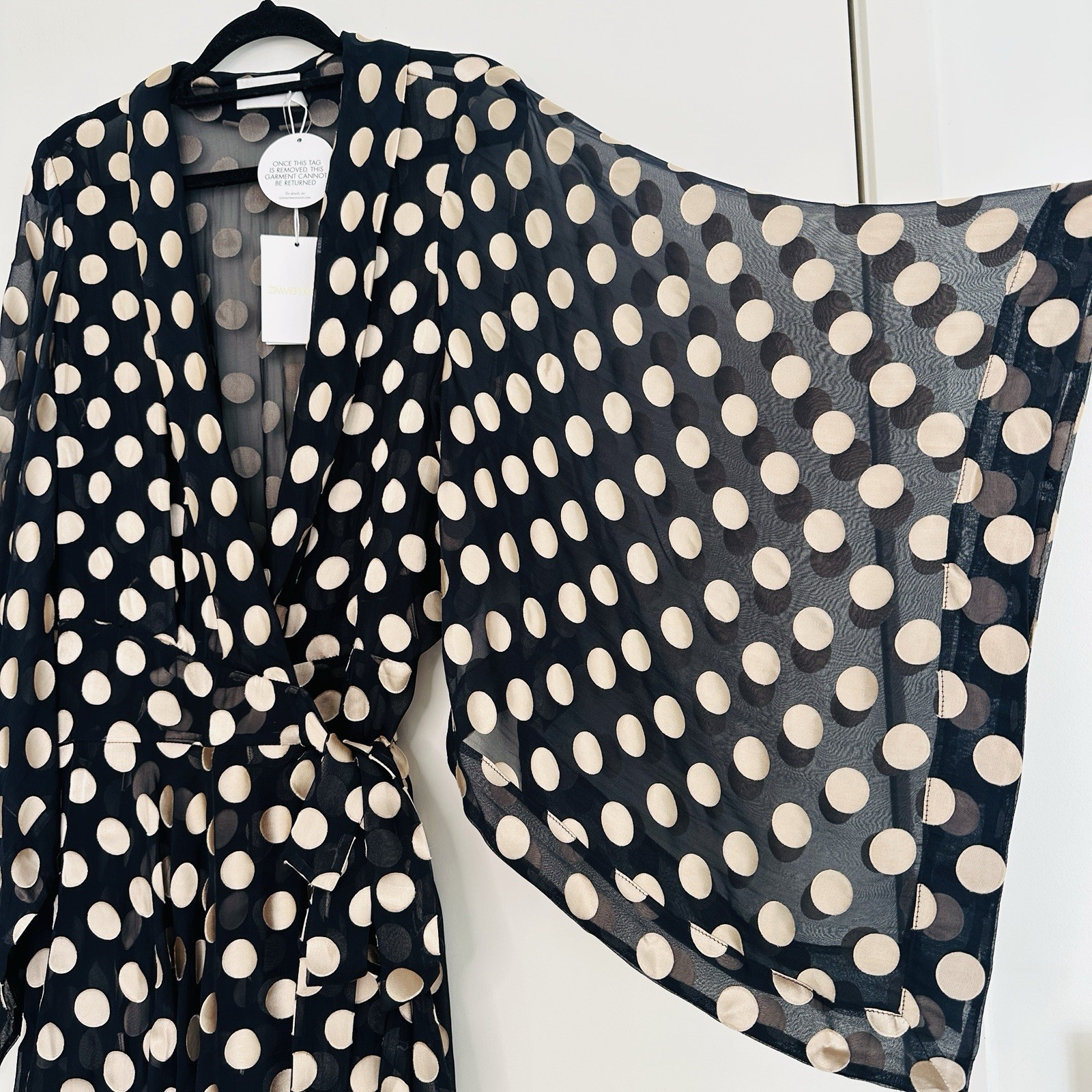 Zimmermann BNWT Folly Kimono Wrap Mini Dress Size 2 AU 12 US 8 Black Silk Gold