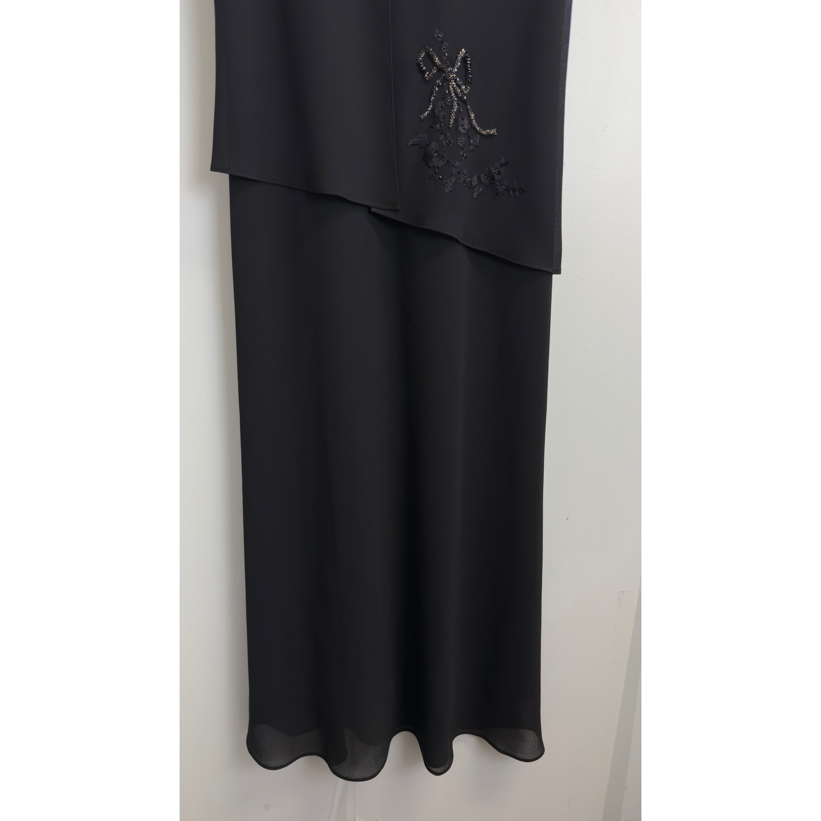 Positive Attitude Womens Black Beaded Bow Midi Dress Mock Two Piece Size 12