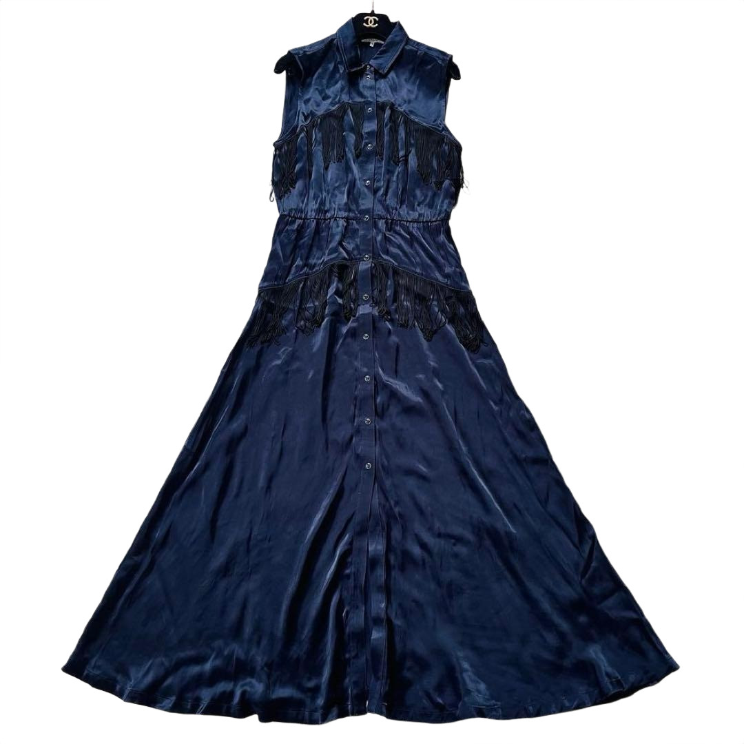 Ganni Fringe Midi Runway Dress- Size 34 – Designer 2-way Dress Western Y2K