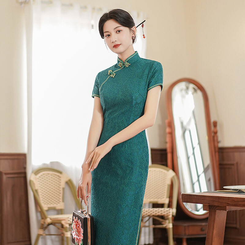 Chinese Traditional Lace Cheongsam Women Long Qipao Dress Evening Party Gown