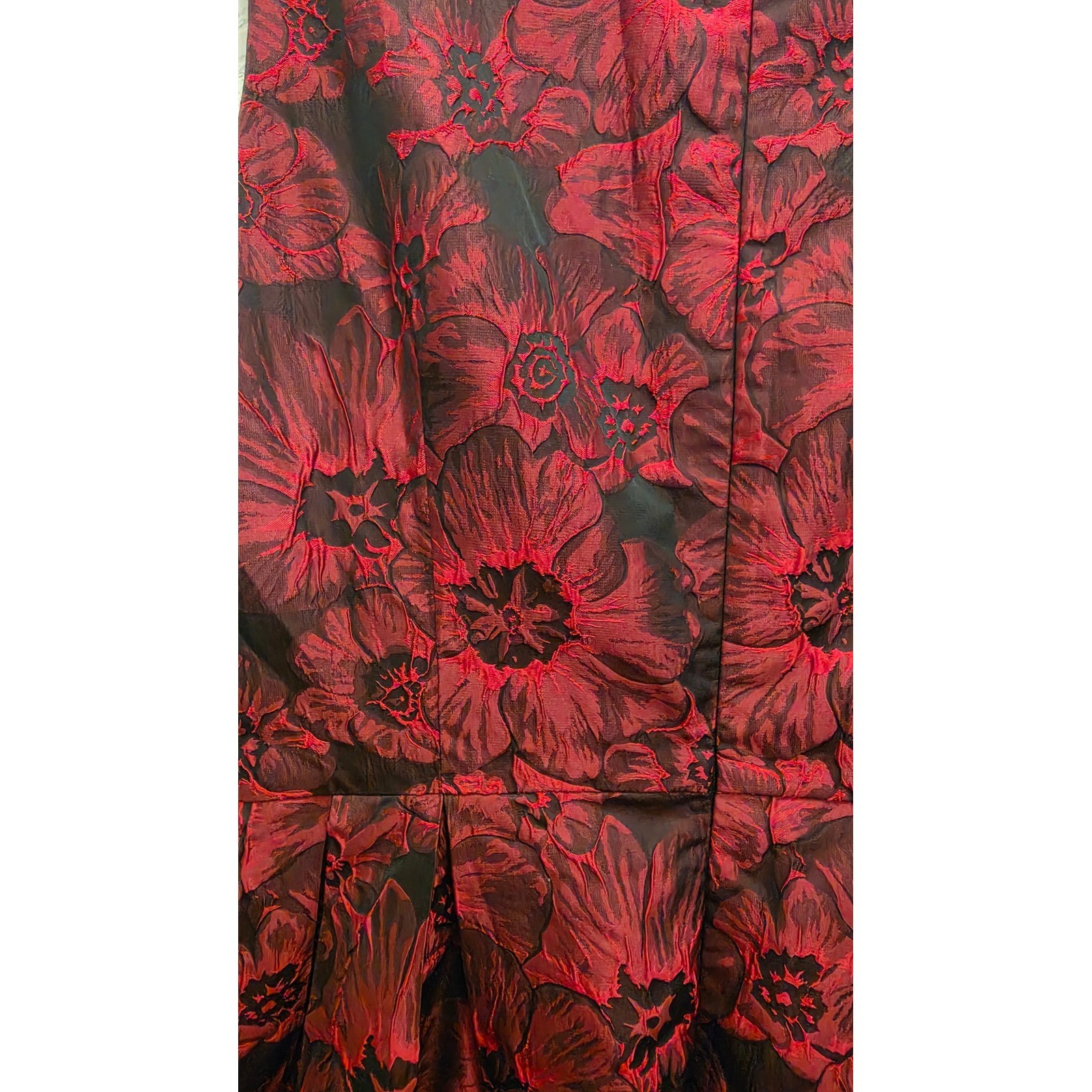 Dark Romantic Floral Jacquard Brocade High Low Fit Flare Party Holiday Dress 10