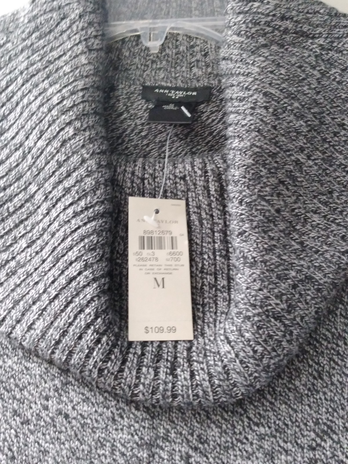 $109 NWT Ann Taylor Dress Gray Cotton Blend Sweater Knit Cowl Neck S/S Size M