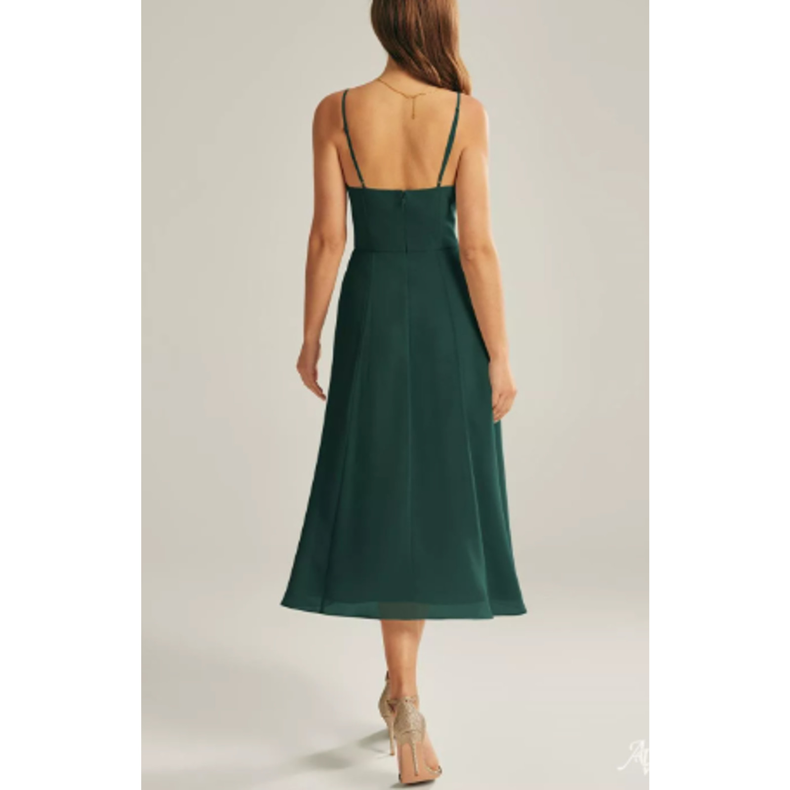 AW BRIDAL 6 S dark emerald green chiffon Maribel bridesmaid midi dress NEW B29