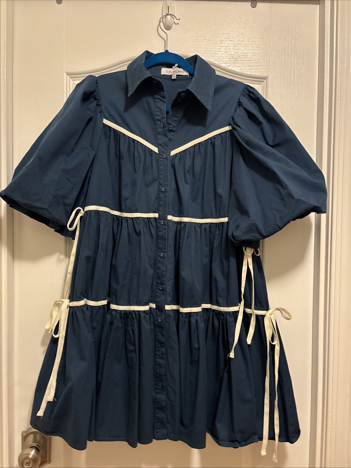Sofie the Label Women’s Button Front Navy Mini Ruffled Dress Size M Used