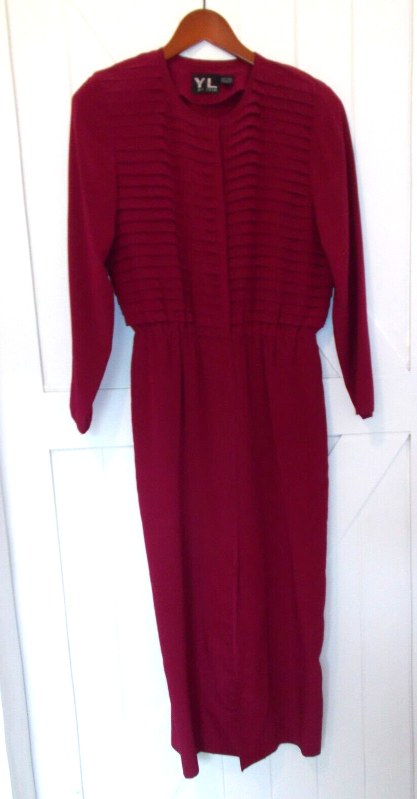 VTG YL by Yair 100% Silk Long Maxi Dress Women’s Size 8 Long Sleeve Shoulder Pad