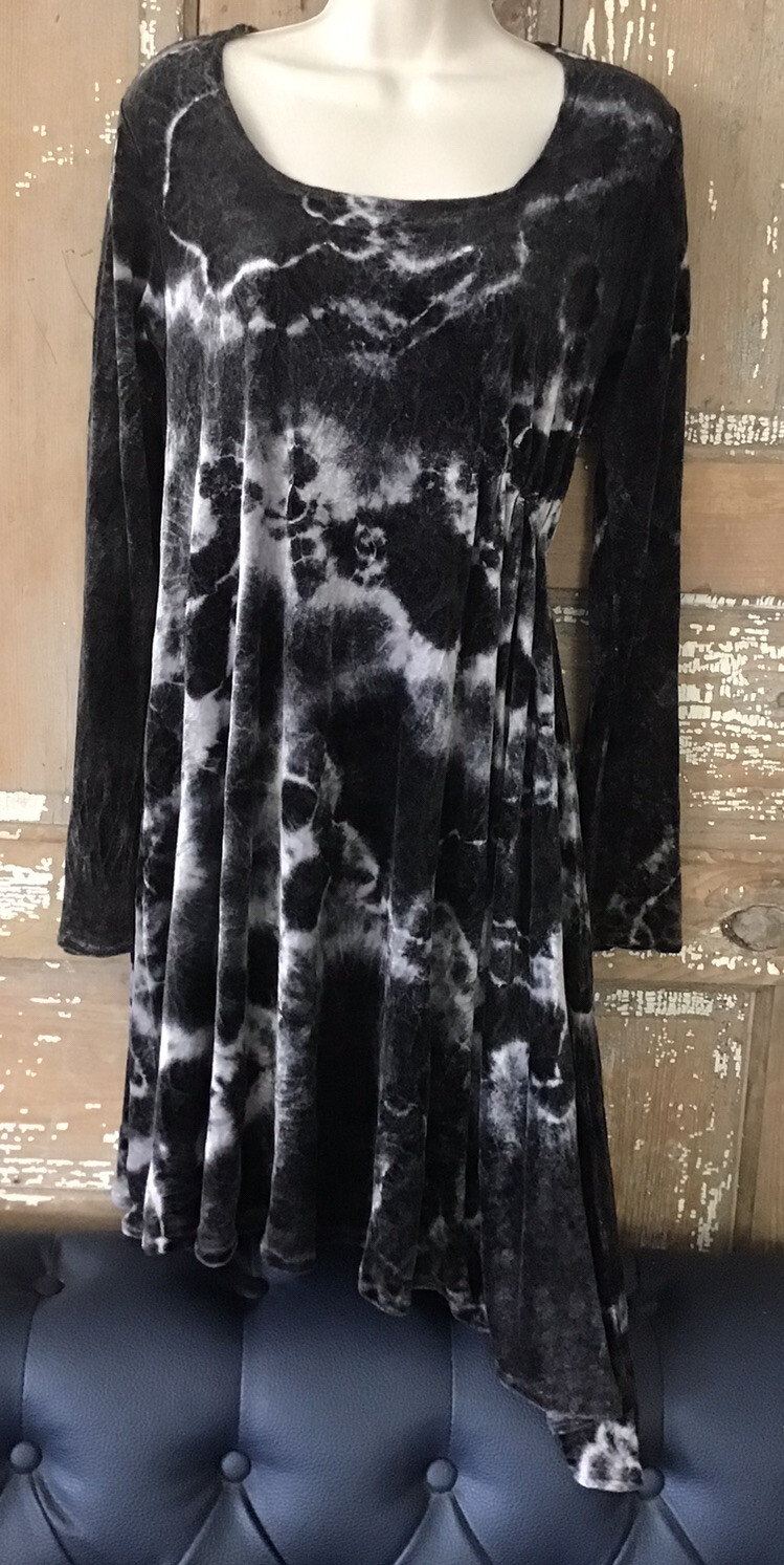 Heyne Bogut Brown Gray Black Tie Dye Asymmetrical Hem Laganlook Velvet Dress XS