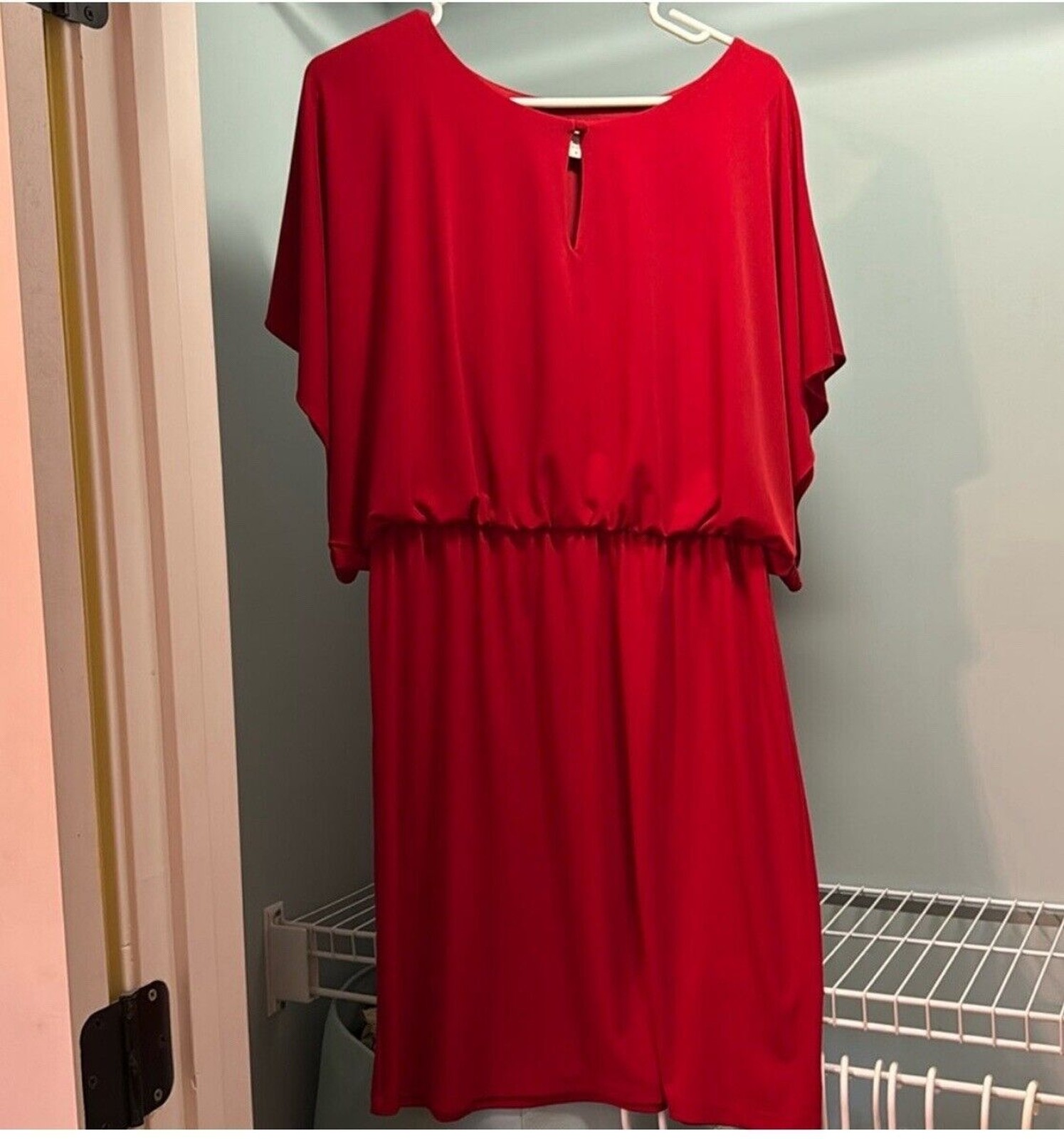 Coldwater Creek Red Blouson Dress Women’s 8 Stretch Knee Length Retro Style