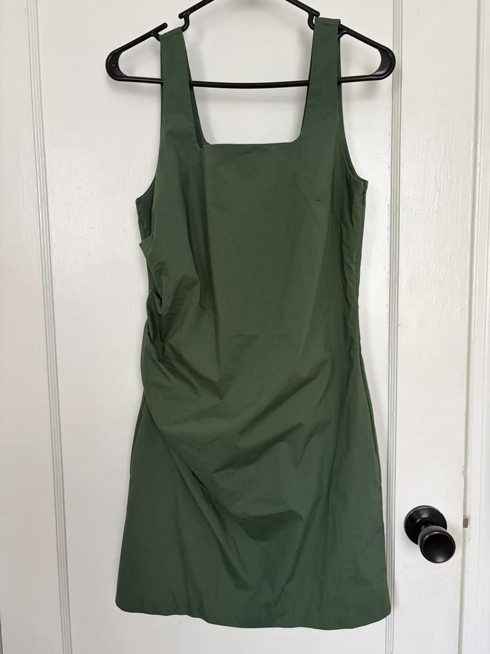 LOFT Olive Green Pleated Stretch Poplin Square Neck Ruched Mini Dress, size 6P