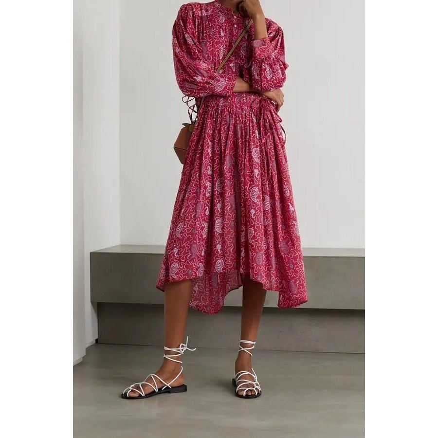 Isabel Marant Etoile Ariana Dress Size Small Red Pink Paisley Cotton Chic Flowy