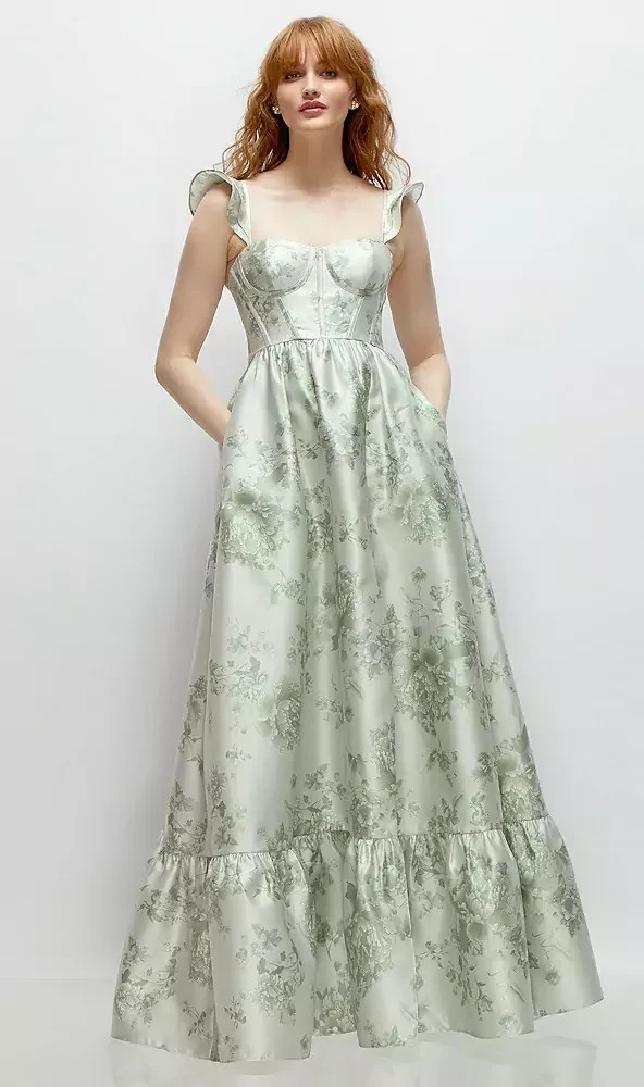 Dessy Collection Sage Cottage Rose Floral Corset Gown Size 12 $310 3146BFP